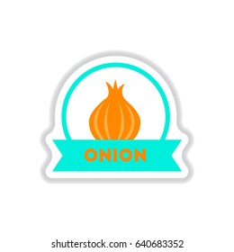 Label icon on design sticker collection onion with ribbon