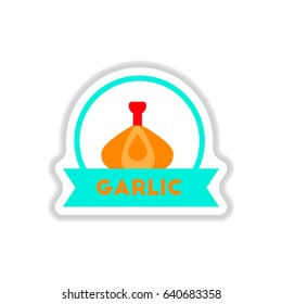 Label icon on design sticker collection garlic with ribbon