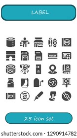  label icon set. 25 filled label icons. Simple modern icons about  - Toilet paper, Voodoo doll, Store, Surf, Vinyl, Arc, Sd card, Ticket, Certificate, Canned food, Lobster, Door hanger