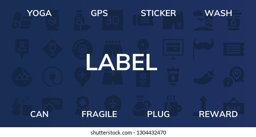 label icon set. 32 filled label icons. on blue background style Collection Of - Yoga, Gps, Sticker, Wash, Can, Fragile, Plug, Reward, Rum, Vinyl, Location, Badge, d, Shorts, Swim shorts