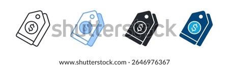 Label Icon Set Multiple Style. Designed In Outline, Blue, Glyph, Dual Tone