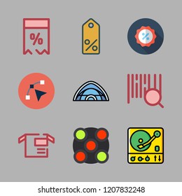 label icon set. vector set about barcode, ar camera, tag and turntable icons set.