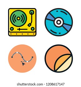 label icon set. vector set about compact disc, vector, sticker and turntable icons set.
