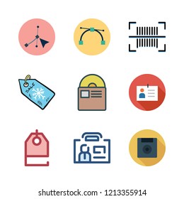 label icon set. vector set about diskette, price tag, tag and id card icons set.