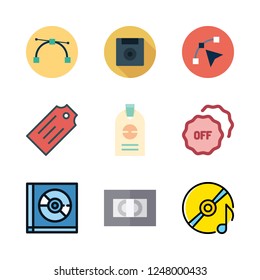 label icon set. vector set about compact disc, vector, badge and diskette icons set.