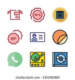 label icon set. vector set about sticker, badge, package and id card icons set.