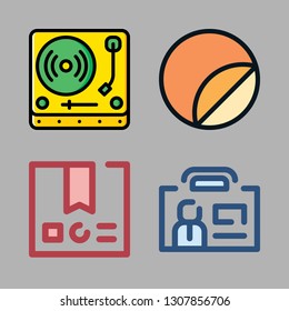 label icon set. vector set about package, turntable, id card and sticker icons set.
