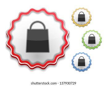 Label with icon of a shopping bag, vector eps10 illustration