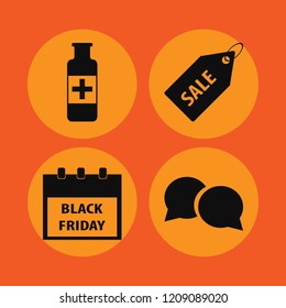 label icon. label vector icons set medicine bottle, sale tag, black friday calendar and speech bubbles