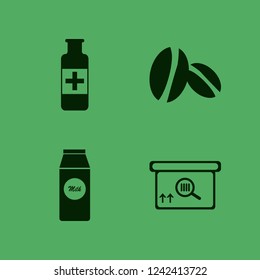 label icon. label vector icons set medicine bottle, coffee beans, square barcode box and pack milk