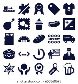 Label icons set. set of 25 label filled icons such as bread, barn, security guy, explosion, jackpot, no wash, hot dog, ice cream in can, cargo tag, handle with care