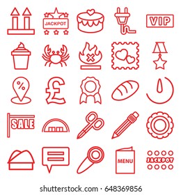 Label icons set. set of 25 label outline icons such as vip, crab, bread, barn, manicure scissors, jackpot, ice cream in can, cargo arrow up, no fire, photo with heart