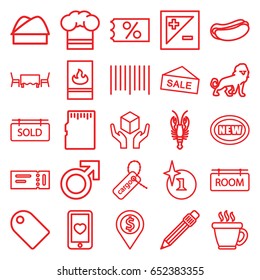 Label icons set. set of 25 label outline icons such as ticket, lion, crab, male, coffee, explosion, hot dog, cargo tag, handle with care, bar code, heart mobile, pen