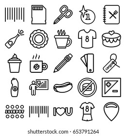 Label icons set. set of 25 label outline icons such as tag, manicure scissors, coffee, explosion, jackpot, hot dog, ice cream in can, water bottle, cargo tag, bar code