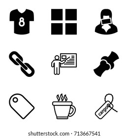 Label icons set. set of 9 label filled and outline icons such as bone, censored woman, football t shirt, chain, coffee, cargo tag, teacher, cube
