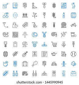 label icons set. Collection of label with caramel, door hanger, ticket, position, boxing, food truck, additives, branch, iceberg, lighthouse. Editable and scalable label icons.