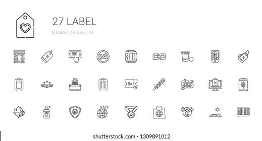 label icons set. Collection of label with monkey, shopping, medal, location, shampoo, iceberg, road, cereal, ticket, trolley, supermarket, air force. Editable and scalable label icons.