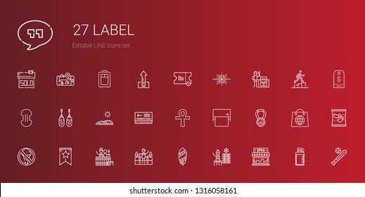 label icons set. Collection of label with store, cold water, surfboard, barrel, banner, no food, medal, toilet paper, cross, pass, field, boxing. Editable and scalable label icons.