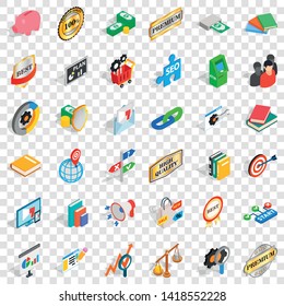 Label icons set. Isometric style of 36 label vector icons for web for any design