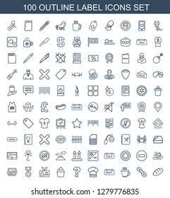 label icons. Trendy 100 label icons. Contain icons such as bread, chain, coffee, rent tag, chef hat, question, muffin, badge, medal, censored, ship. label icon for web and mobile.