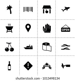 Label icons. vector collection filled label icons. includes symbols such as cherry, storage, toilet paper, warning, banner, plane, open. use for web, mobile and ui design.