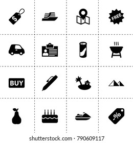 Label icons. vector collection filled label icons. includes symbols such as pear, badge, cleaning powder, pen, map with pin, cake. use for web, mobile and ui design.