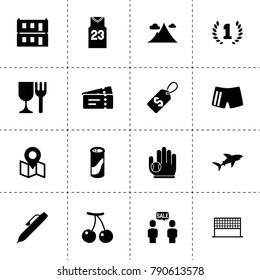 Label icons. vector collection filled label icons. includes symbols such as cherry, award, cleaning powder, pen, modular house. use for web, mobile and ui design.