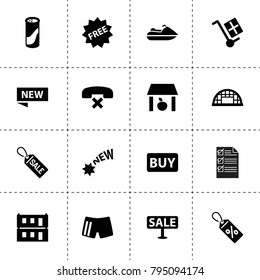 Label icons. vector collection filled label icons. includes symbols such as storage, cleaning powder, paper, hangar, modular house, no call. use for web, mobile and ui design.