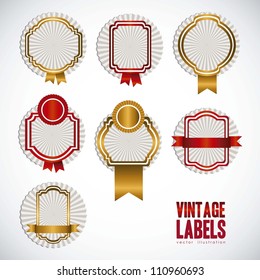Label illustrations, in warm colors, vector illustration