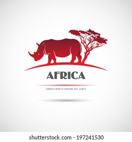 Label with the image of the African rhinoceros. Vector.