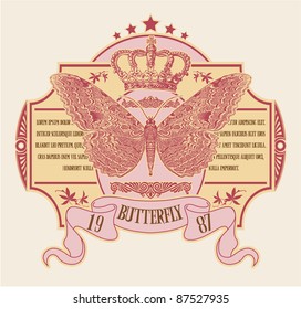 Label with the image of the butterfly