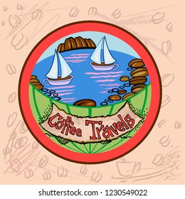 Label with the image of coffee for travellers