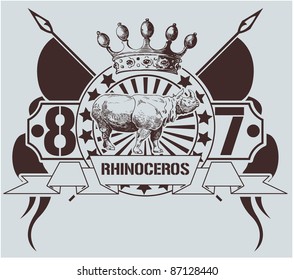 Label with the image of a rhinoceros