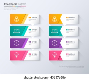 Label Infographic Design, Work Flow Diagram, Step Down Concept, Vector Stock.