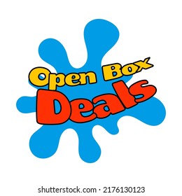 Label inscription Open Box Deals, vector illustration. Sales phrase template, special offer