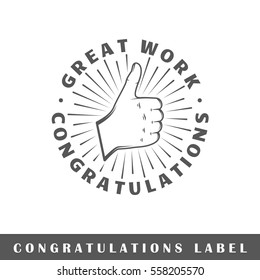 Ã�Â¡ongratulation label isolated on white background. Design element. Template for logo, signage, branding design. Vector illustration