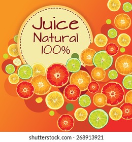 Label juice 100%. Orange, grapefruit, lemon. fruit mix. banner design. 