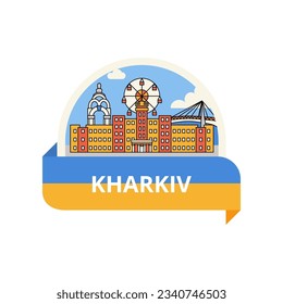 Label Kharkiv Flat Line Concept. Vector Illustration of Ukraine University Country Architecture.