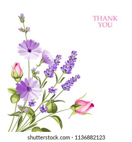 Label with lavender. Bunch of lavender flowers on a white background. Botanical illustration.