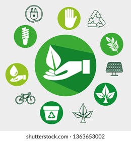 label with leaf and hand to ecology protection