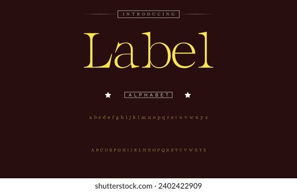 Label Lettering Minimalist Fashion. Elegant alphabet letters serif font and number. Typography fonts regular uppercase, lowercase.