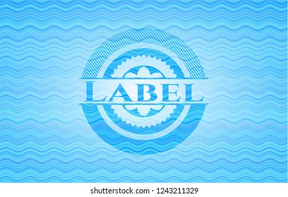 Label light blue water style emblem.