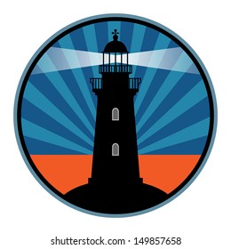 Label with lighthouse, vector illustration