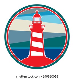 Label with lighthouse, vector illustration
