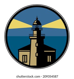 Label with lighthouse, vector illustration