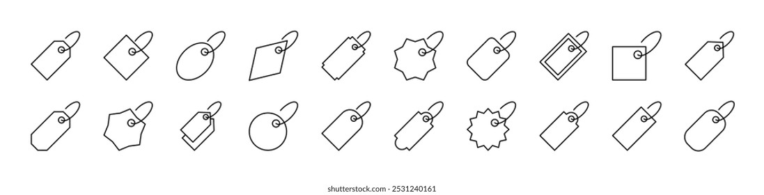 Label Line Icon Bundle. Editable Stroke. Minimalistic Linear Pictogram for Design of Cards, Apps, Banners, Posts