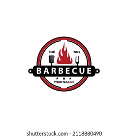 Label logo design. Retro vintage barbecue grill BBQ steak. Vector illustration.