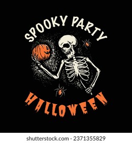 Label logo featuring a scary pumpkin with a skull face for Halloween vector illustration