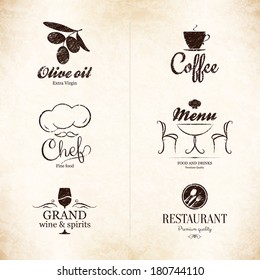 Etiqueta, conjunto de logotipos para restaurante, cafetería, bar, cafetería