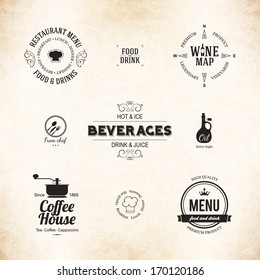 Etiqueta, conjunto de logotipos para el diseño del menú del restaurante